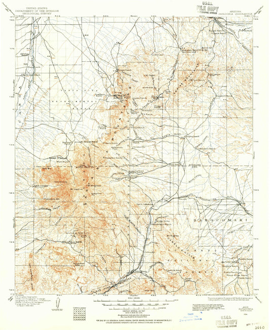 Historic 1904 Patagonia Arizona 30'x30' Topo Map Image