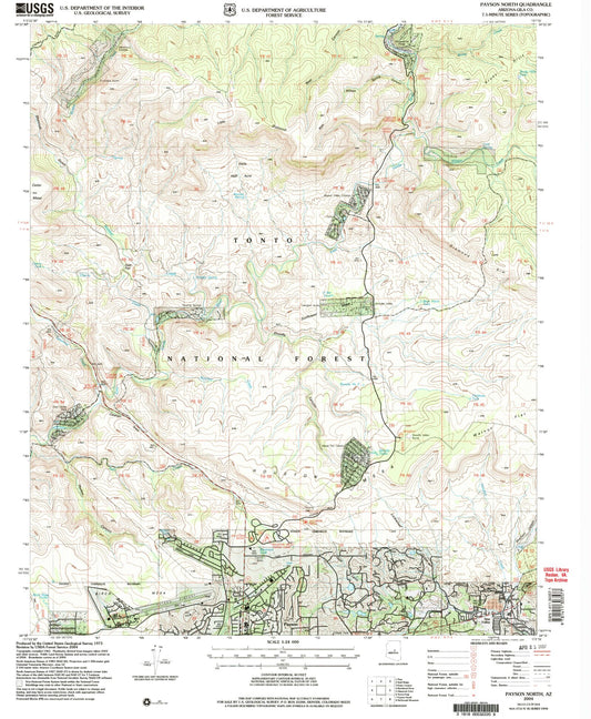 Classic USGS Payson North Arizona 7.5'x7.5' Topo Map Image