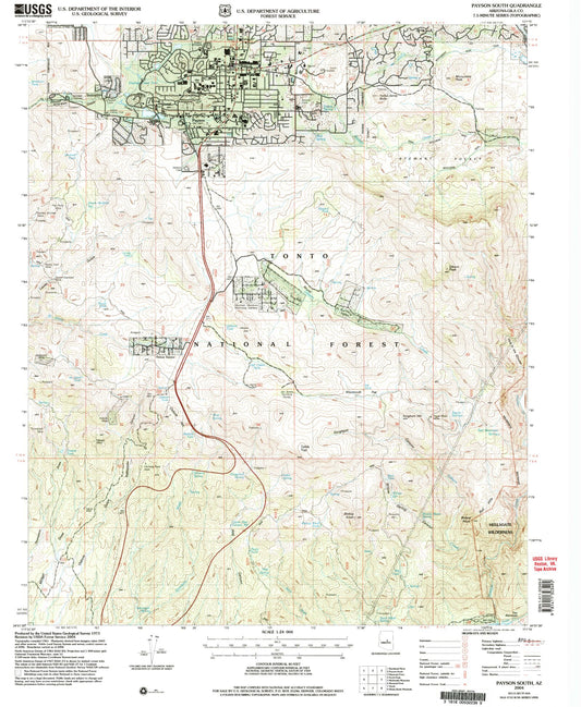 Classic USGS Payson South Arizona 7.5'x7.5' Topo Map Image