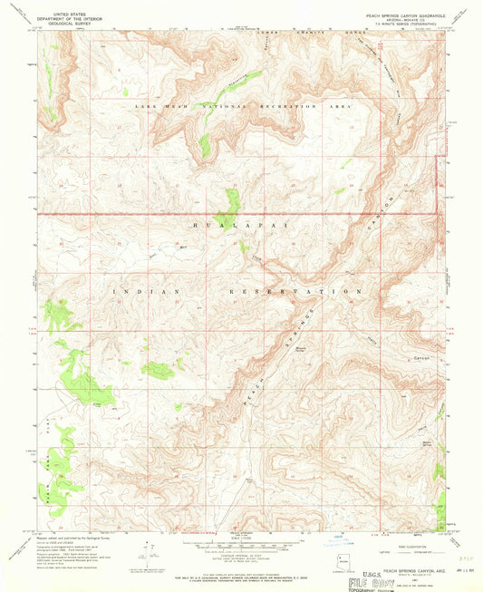 Classic USGS Peach Springs Canyon Arizona 7.5'x7.5' Topo Map Image
