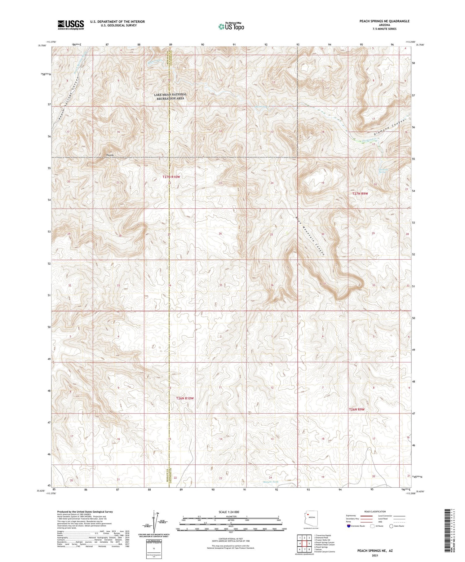 Peach Springs NE Arizona US Topo Map Image