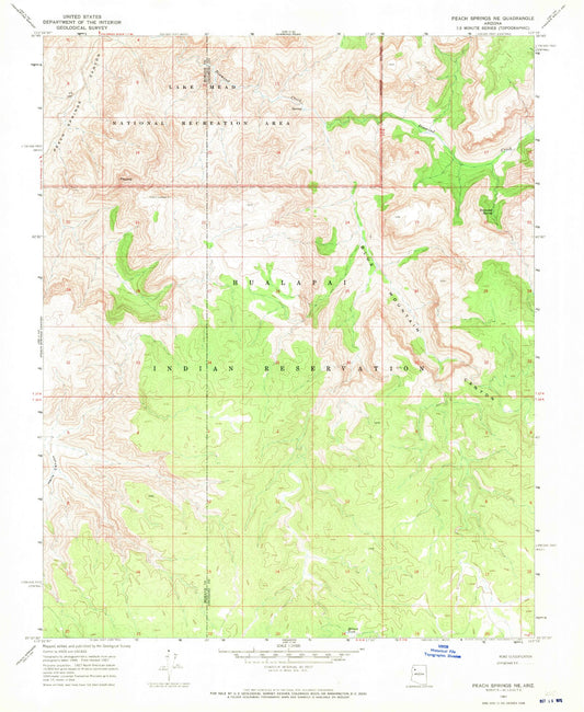 Classic USGS Peach Springs NE Arizona 7.5'x7.5' Topo Map Image