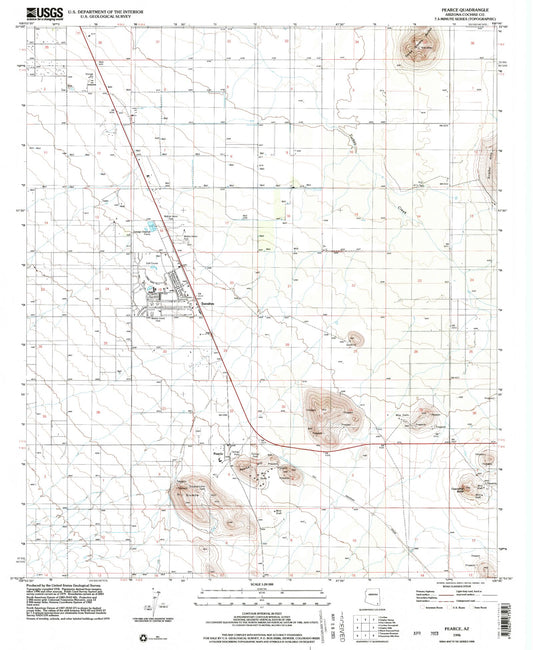 Classic USGS Pearce Arizona 7.5'x7.5' Topo Map Image