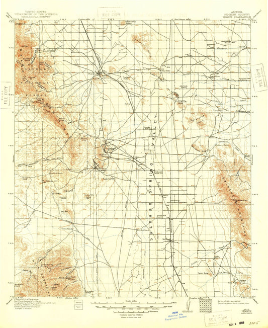 Historic 1916 Pearce Arizona 30'x30' Topo Map Image