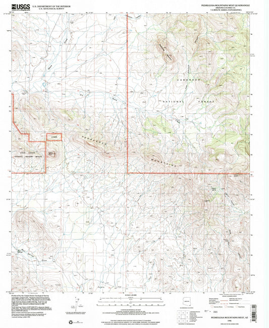 Classic USGS Pedregosa Mountains West Arizona 7.5'x7.5' Topo Map Image