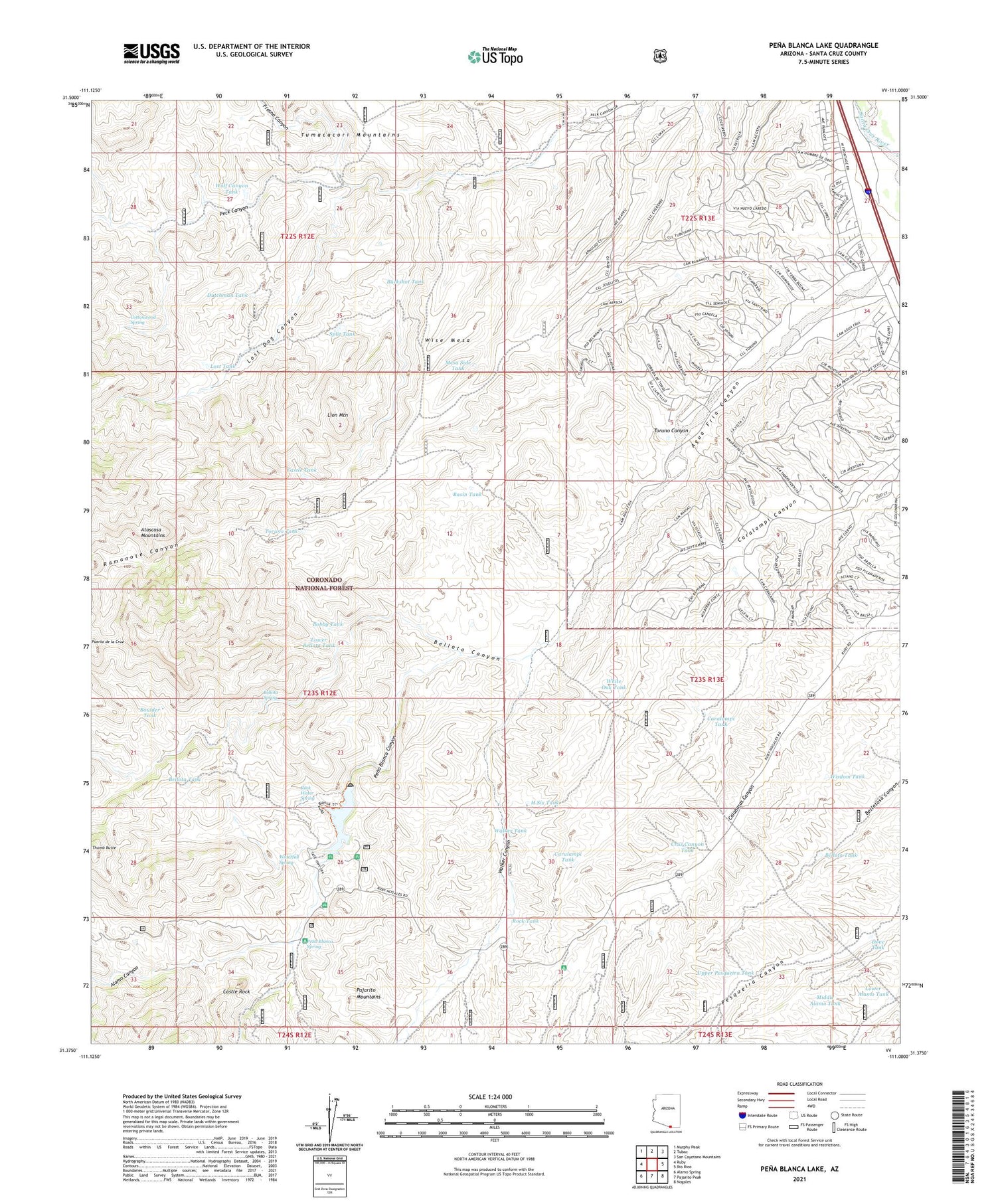 Pena Blanca Lake Arizona US Topo Map Image