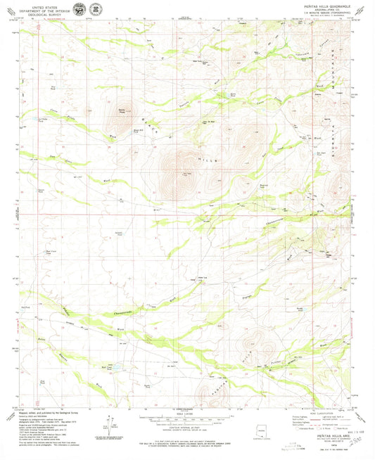 Classic USGS Penitas Hills Arizona 7.5'x7.5' Topo Map Image