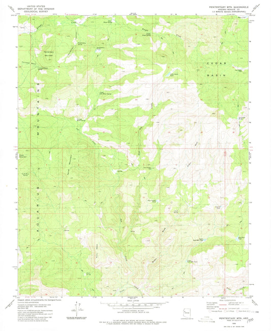 Classic USGS Penitentiary Mountain Arizona 7.5'x7.5' Topo Map Image