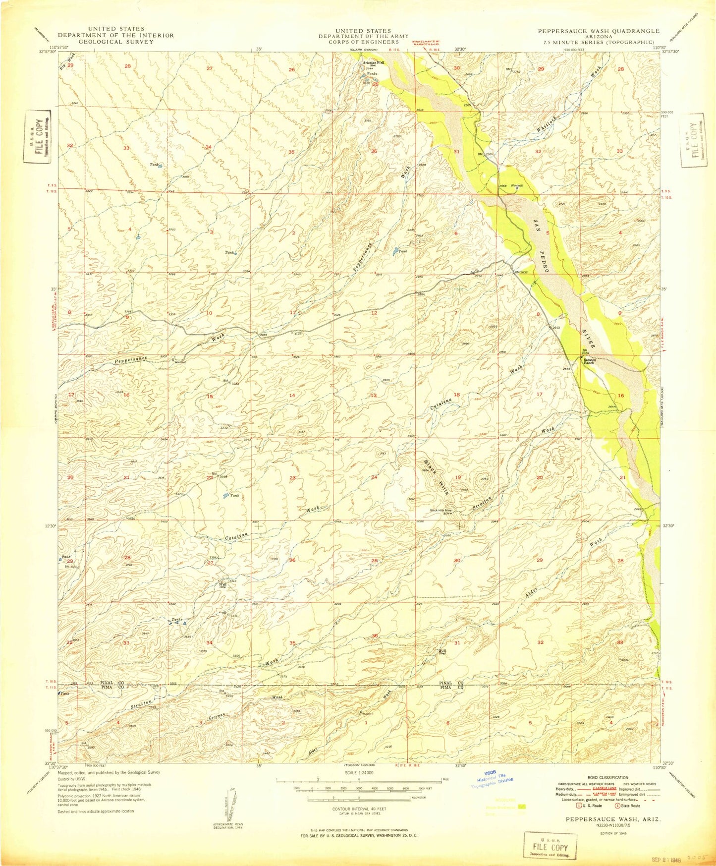 Classic USGS Peppersauce Wash Arizona 7.5'x7.5' Topo Map Image