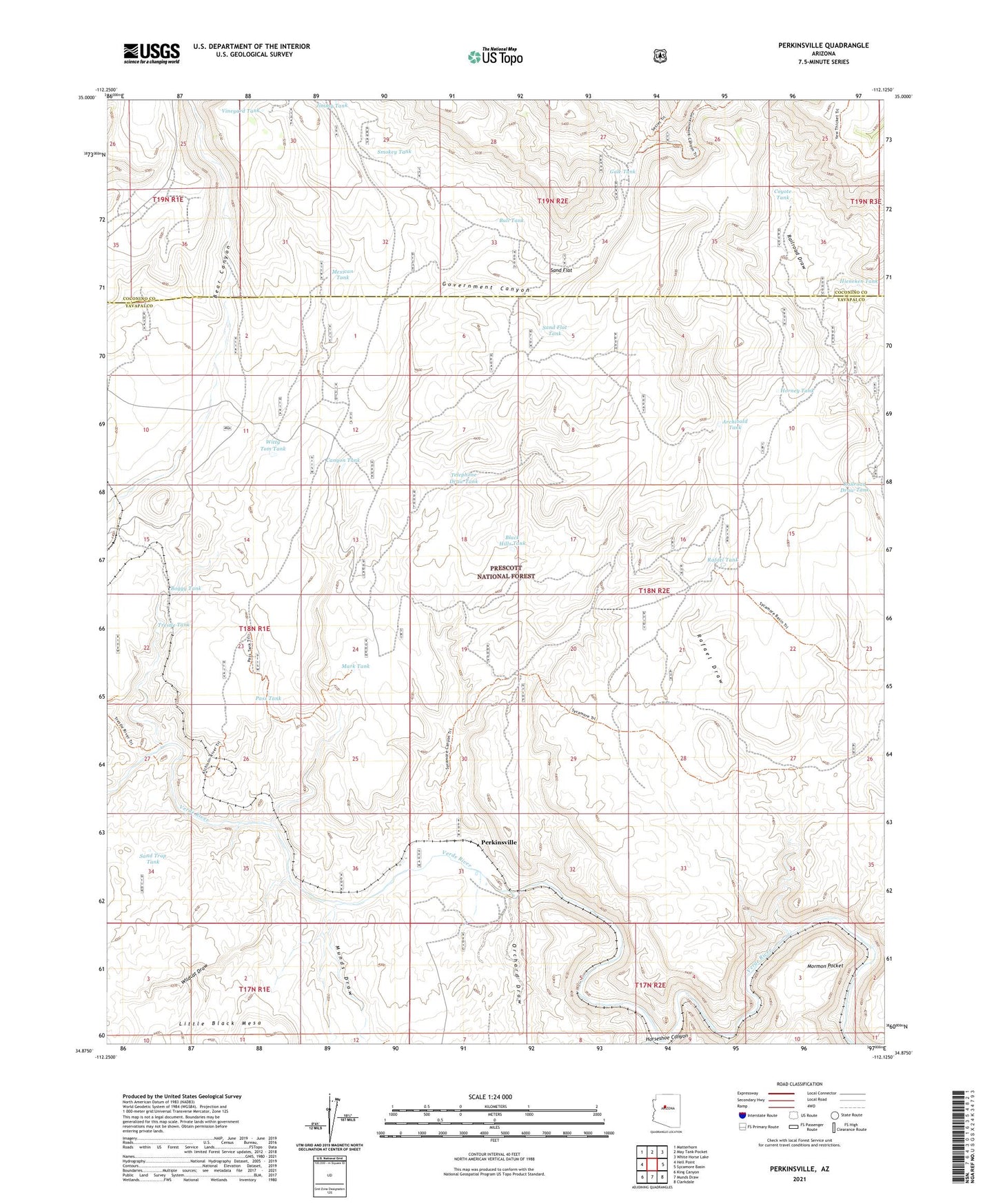 Perkinsville Arizona US Topo Map Image