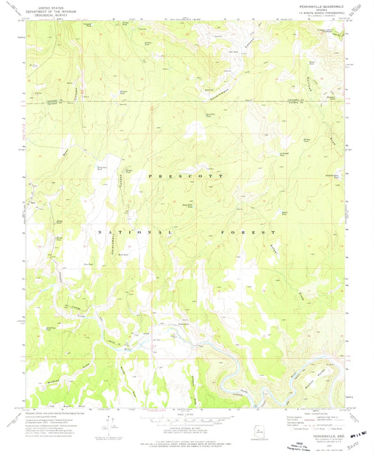 Classic USGS Perkinsville Arizona 7.5'x7.5' Topo Map Image