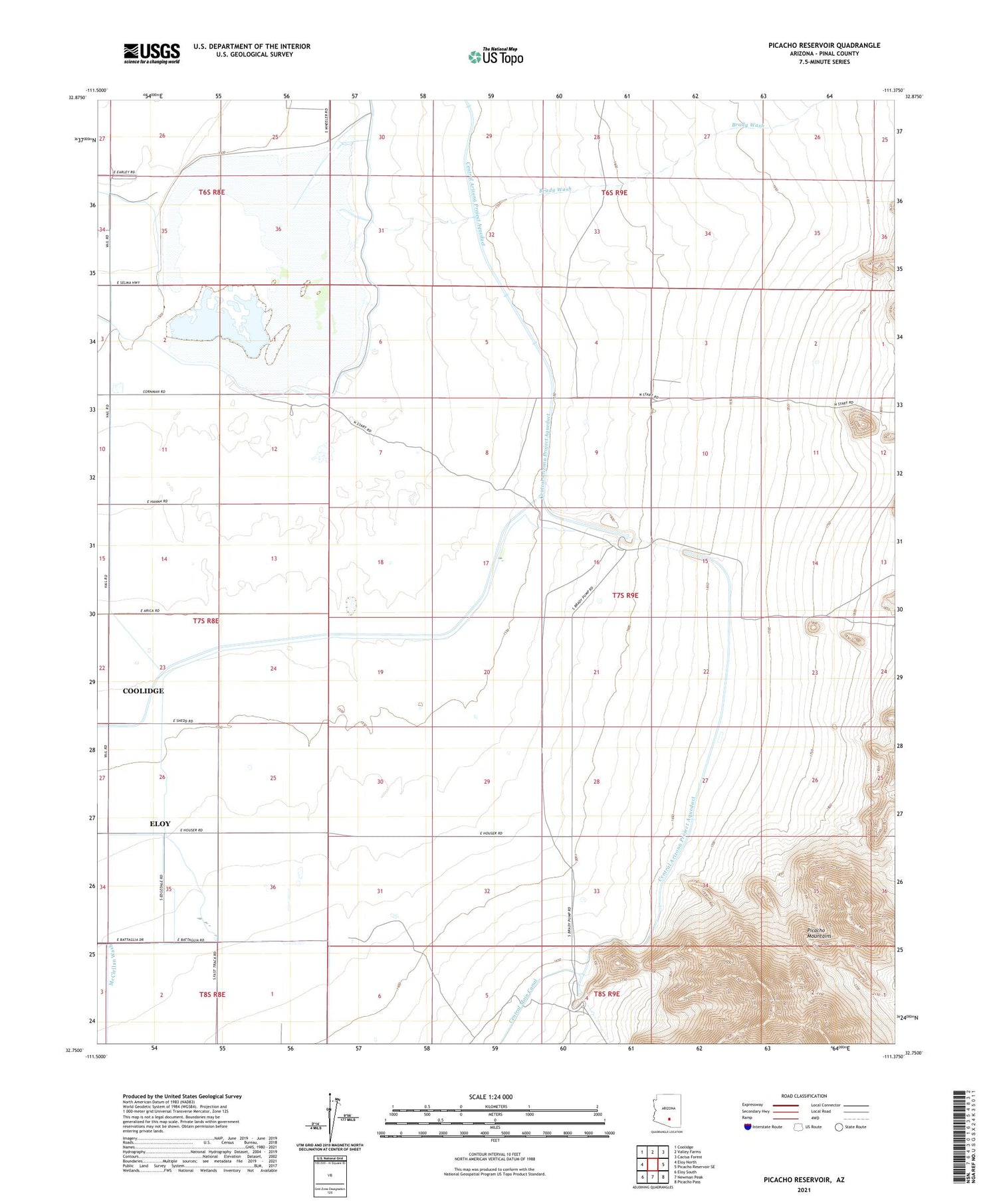 Picacho Reservoir Arizona US Topo Map Image