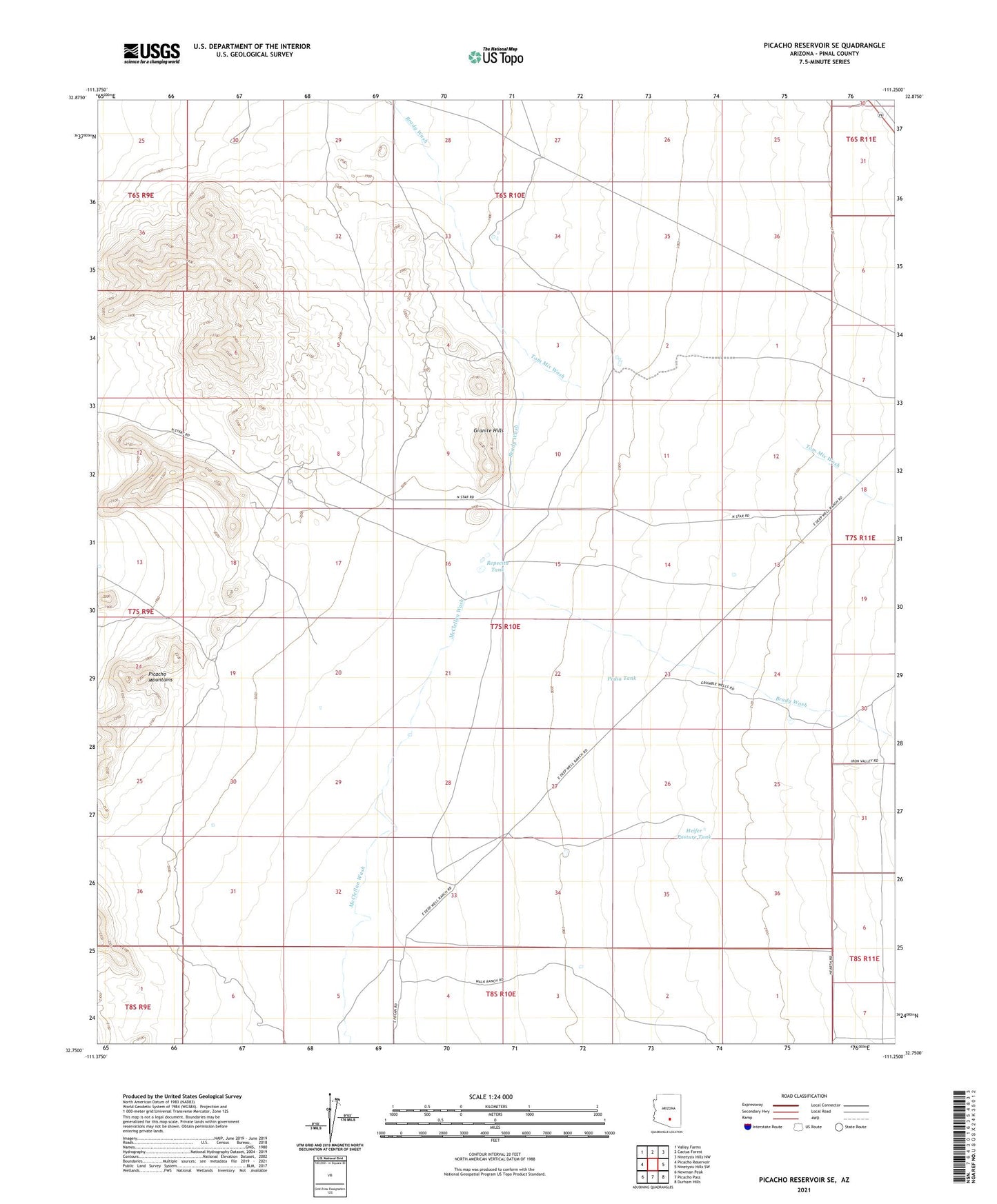 Picacho Reservoir SE Arizona US Topo Map Image