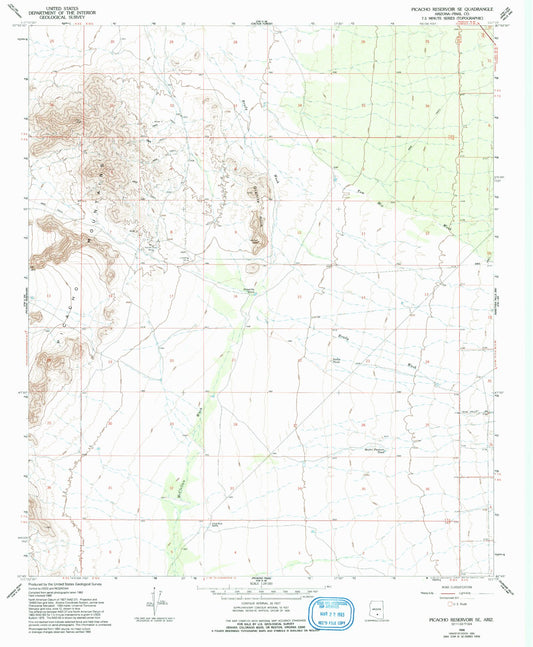 Classic USGS Picacho Reservoir SE Arizona 7.5'x7.5' Topo Map Image