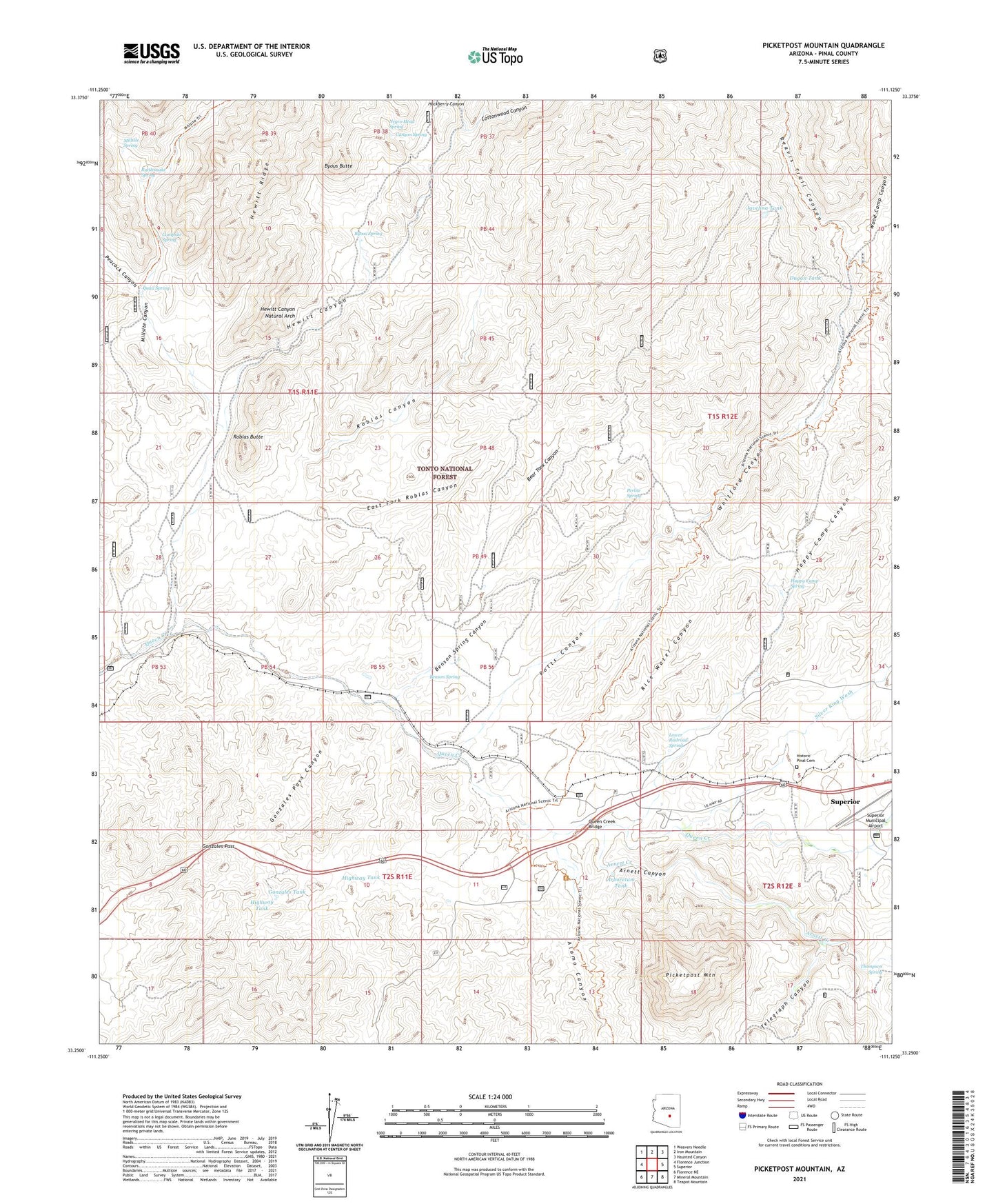 Picketpost Mountain Arizona US Topo Map Image