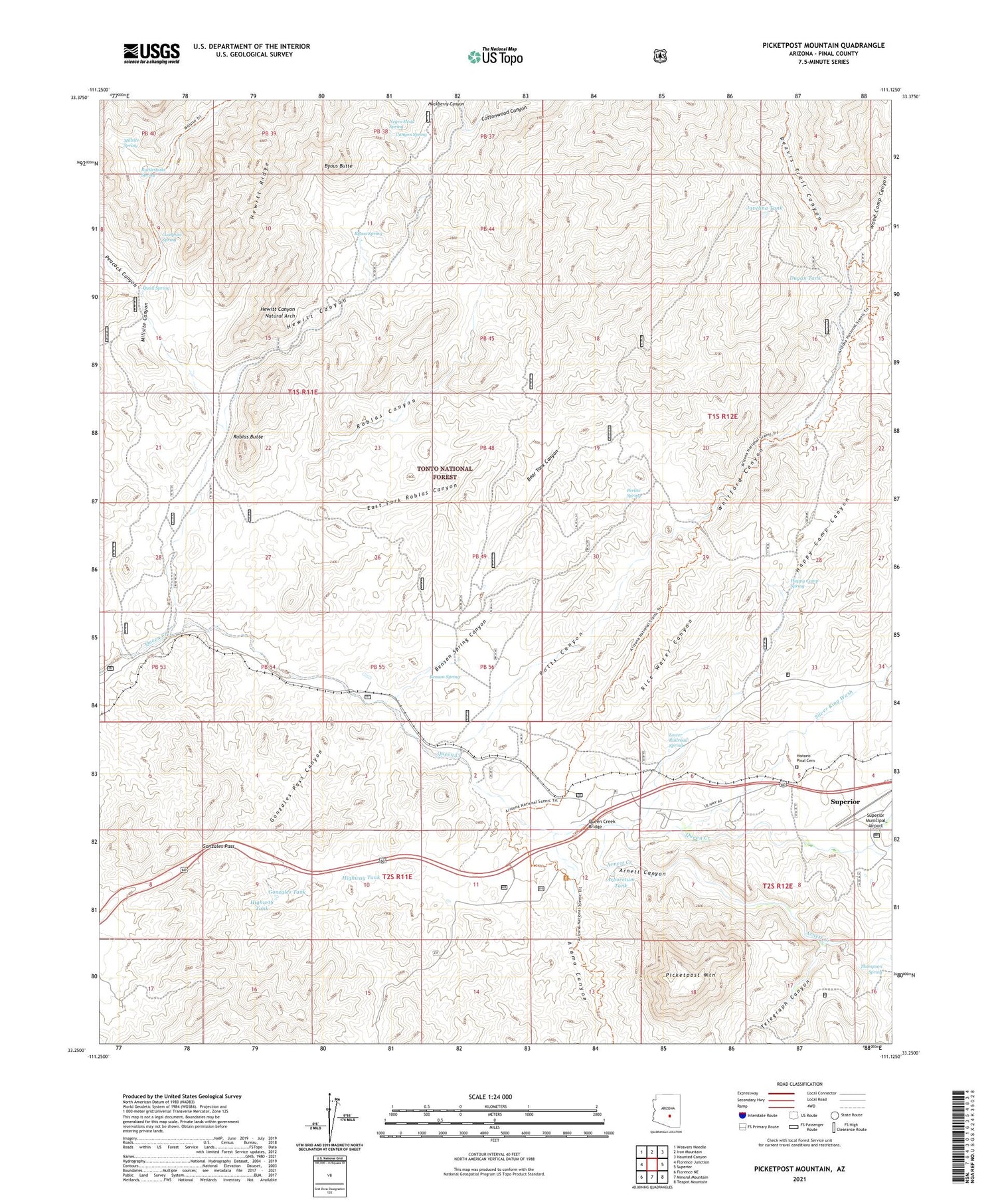 Picketpost Mountain Arizona US Topo Map Image