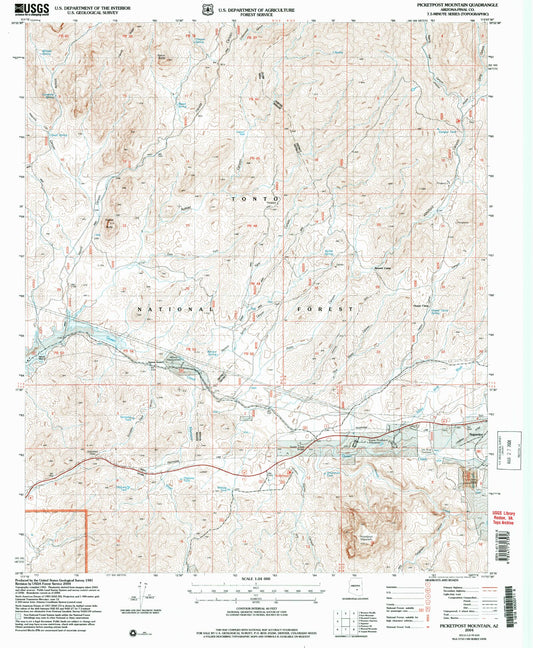 Classic USGS Picketpost Mountain Arizona 7.5'x7.5' Topo Map Image
