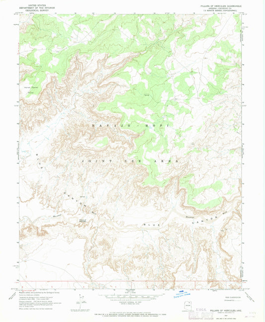 Classic USGS Pillars of Hercules Arizona 7.5'x7.5' Topo Map Image