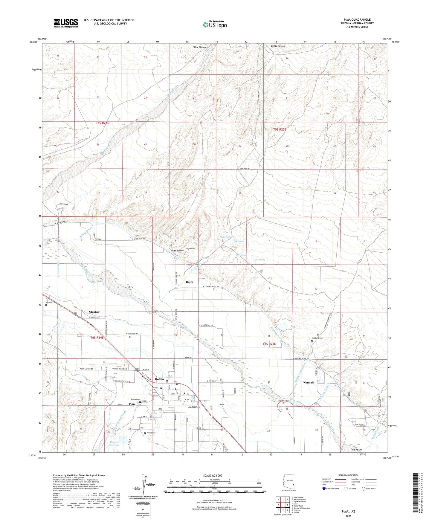 Pima Arizona US Topo Map Image