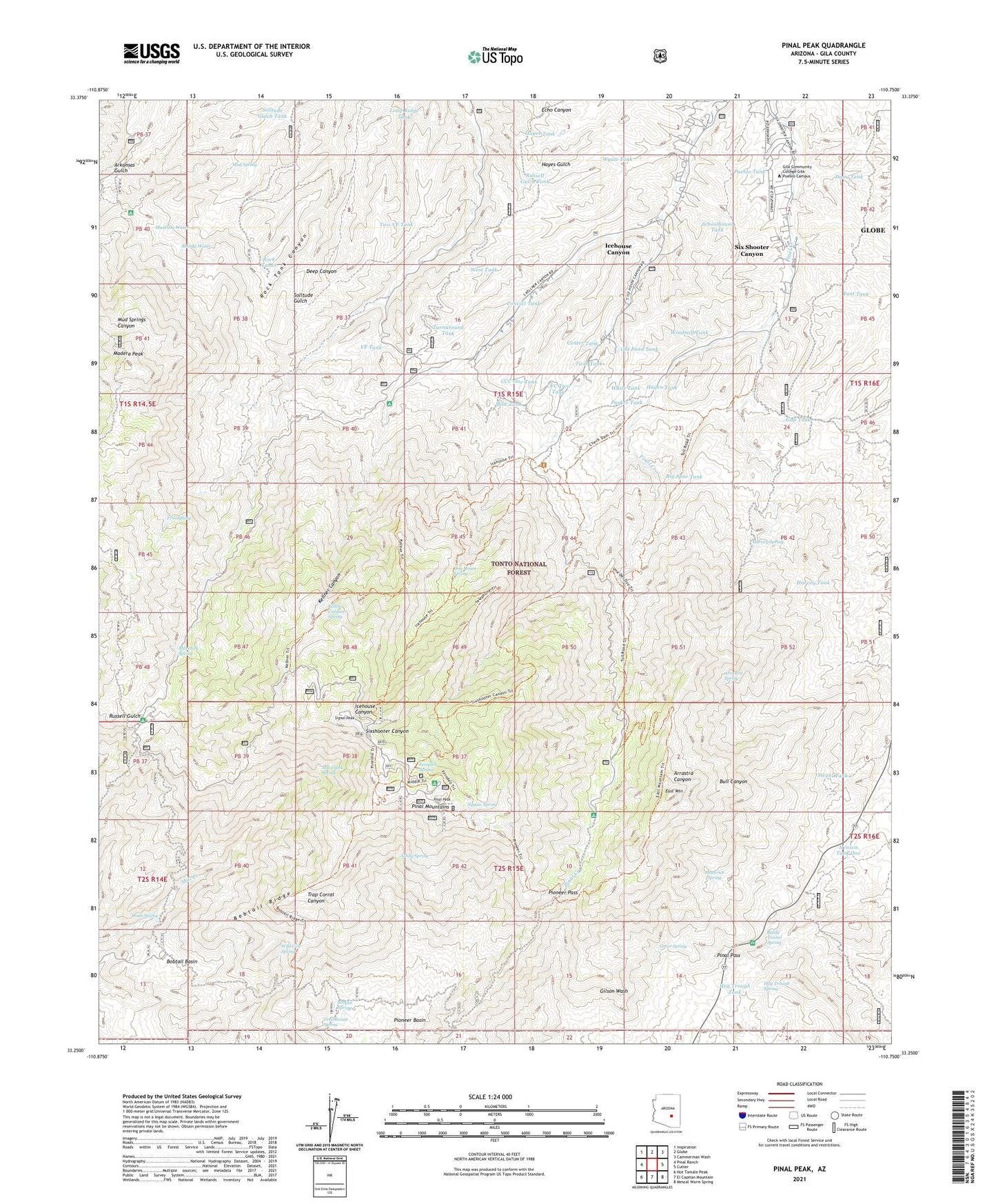 Pinal Peak Arizona US Topo Map Image