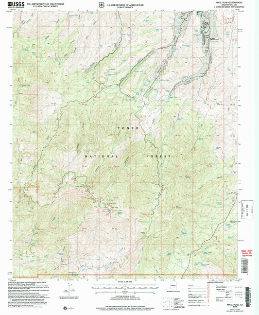 Classic USGS Pinal Peak Arizona 7.5'x7.5' Topo Map Image