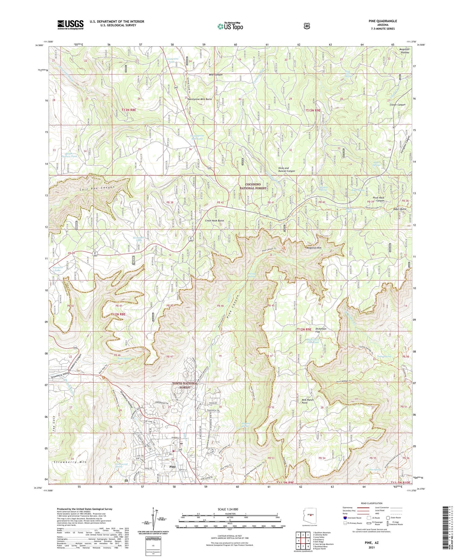 Pine Arizona US Topo Map Image
