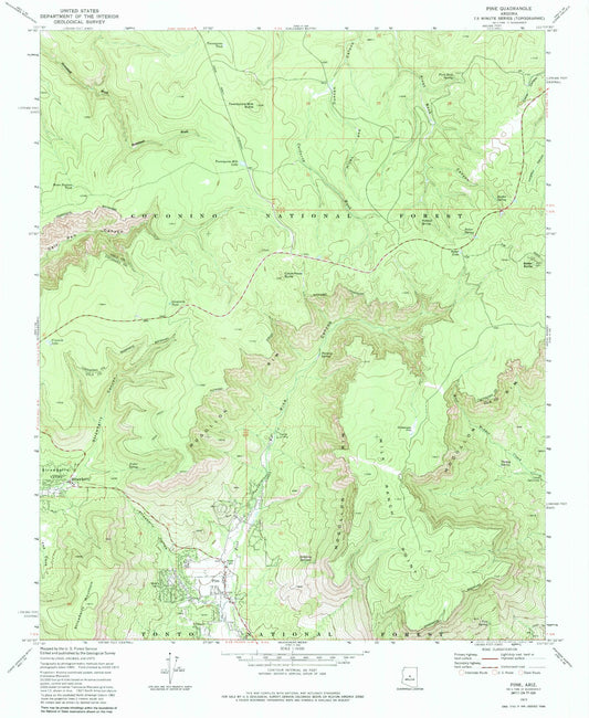 Classic USGS Pine Arizona 7.5'x7.5' Topo Map Image