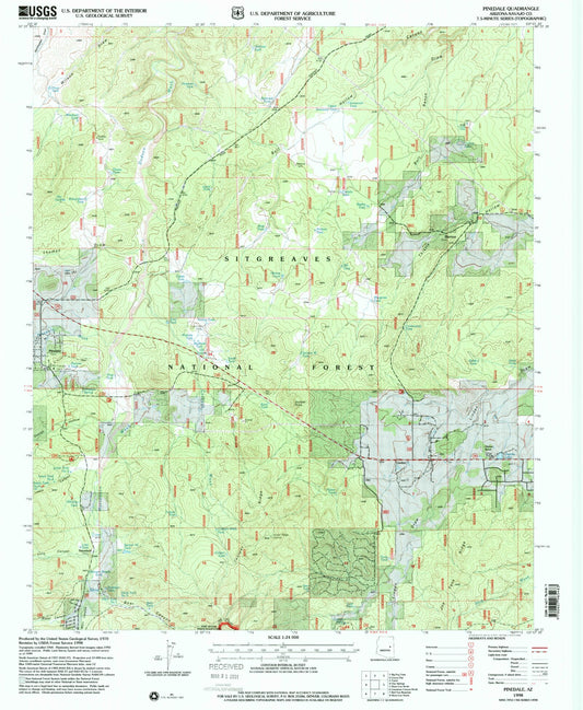 Classic USGS Pinedale Arizona 7.5'x7.5' Topo Map Image