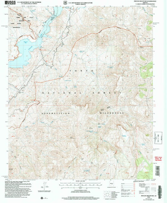 Classic USGS Pinyon Mountain Arizona 7.5'x7.5' Topo Map Image