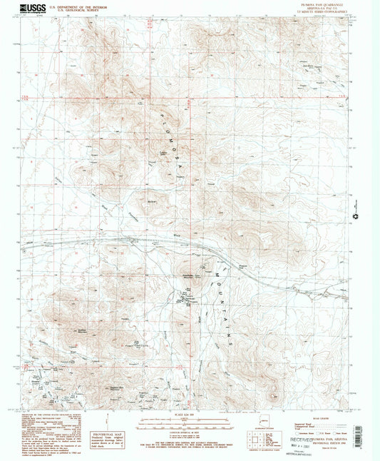 Classic USGS Plomosa Pass Arizona 7.5'x7.5' Topo Map Image
