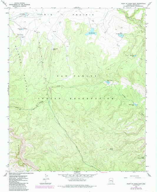 Classic USGS Point of Pines East Arizona 7.5'x7.5' Topo Map Image