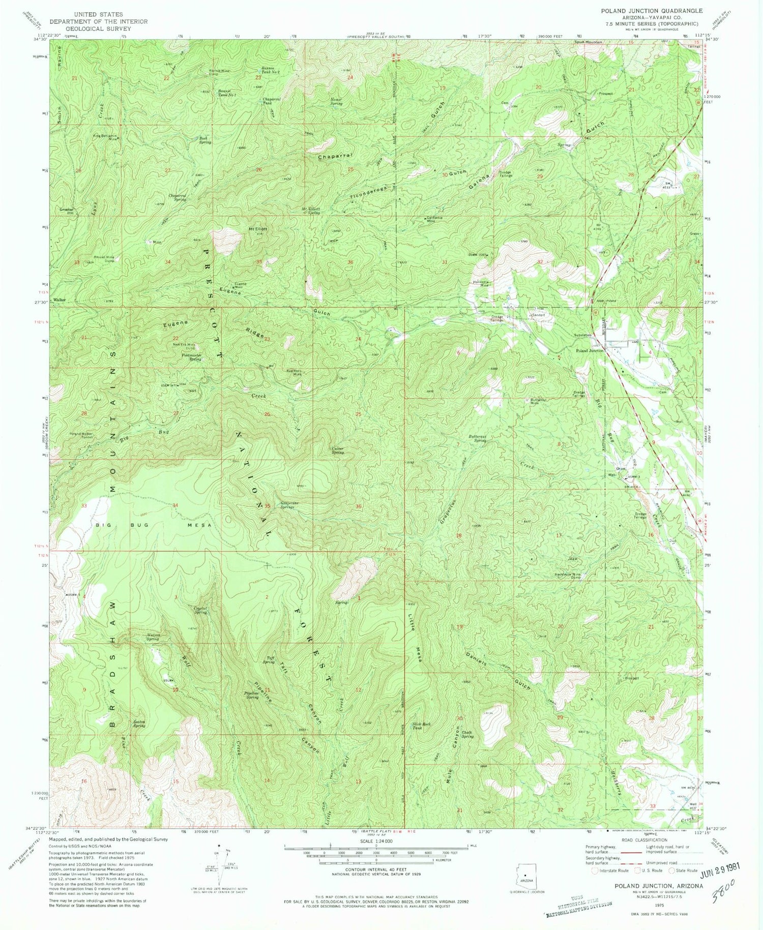 Classic USGS Poland Junction Arizona 7.5'x7.5' Topo Map Image