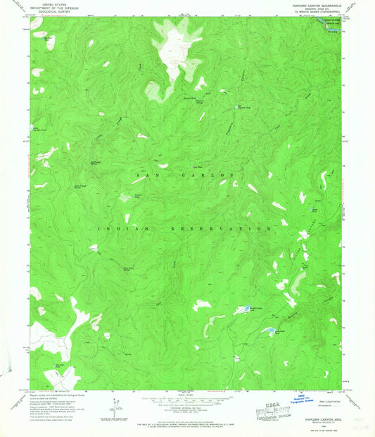 Classic USGS Popcorn Canyon Arizona 7.5'x7.5' Topo Map Image