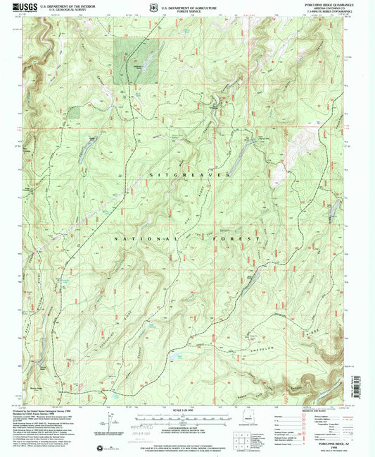 Classic USGS Porcupine Ridge Arizona 7.5'x7.5' Topo Map Image