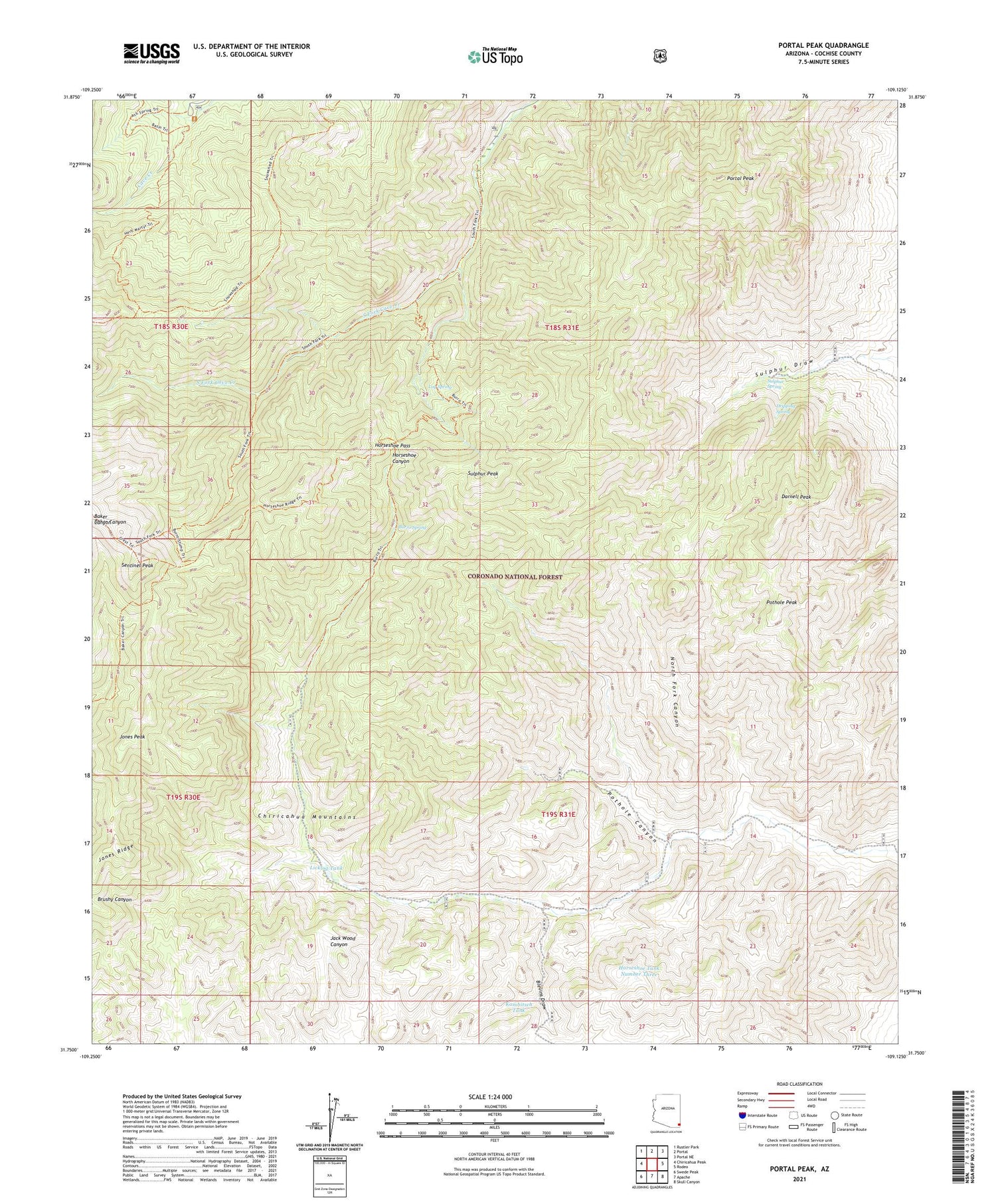 Portal Peak Arizona US Topo Map Image