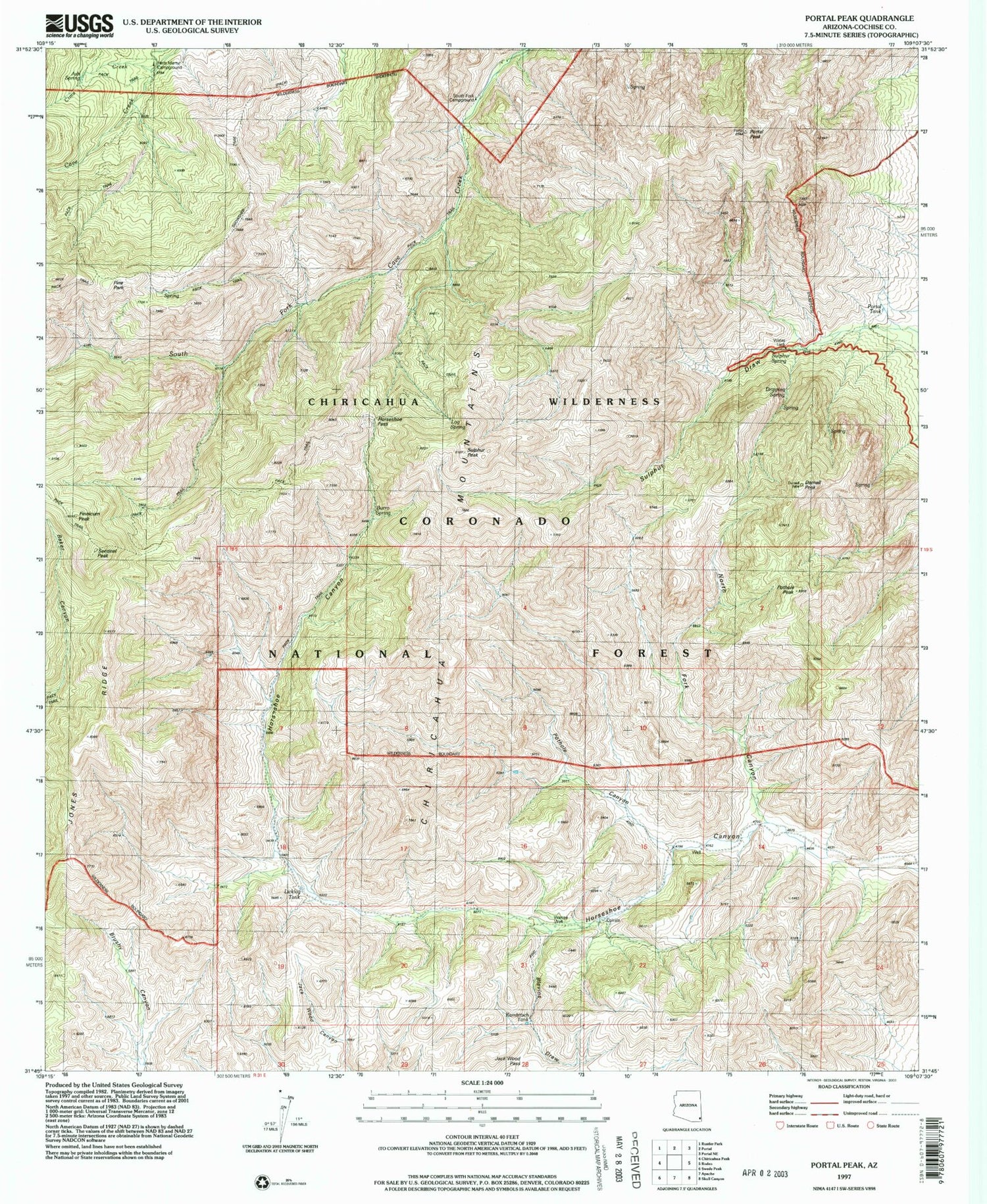 Classic USGS Portal Peak Arizona 7.5'x7.5' Topo Map Image