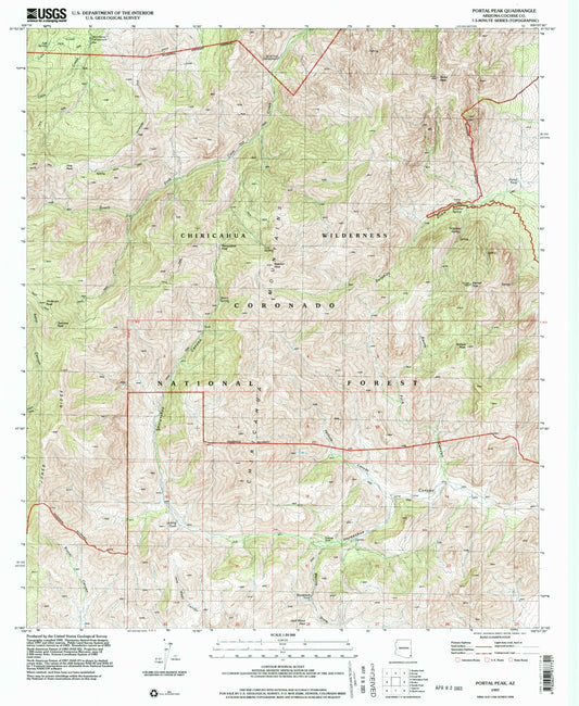 Classic USGS Portal Peak Arizona 7.5'x7.5' Topo Map Image