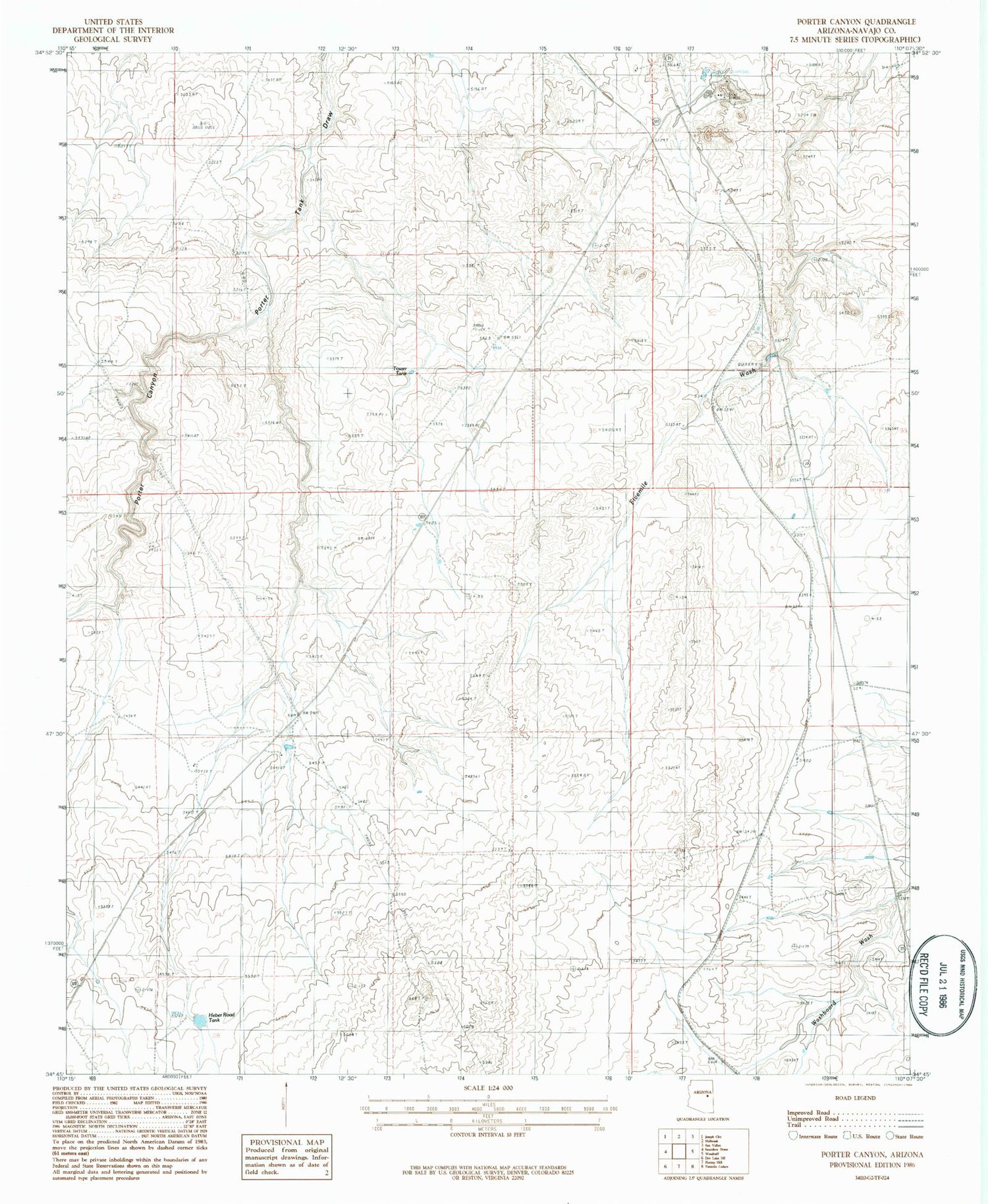 Classic USGS Porter Canyon Arizona 7.5'x7.5' Topo Map Image