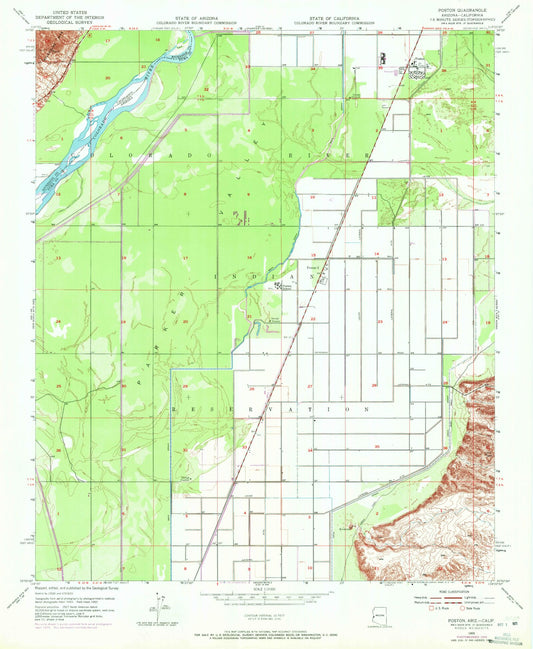 Classic USGS Poston Arizona 7.5'x7.5' Topo Map Image