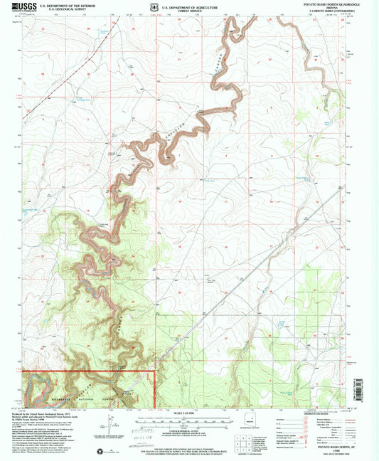 Classic USGS Potato Wash North Arizona 7.5'x7.5' Topo Map Image
