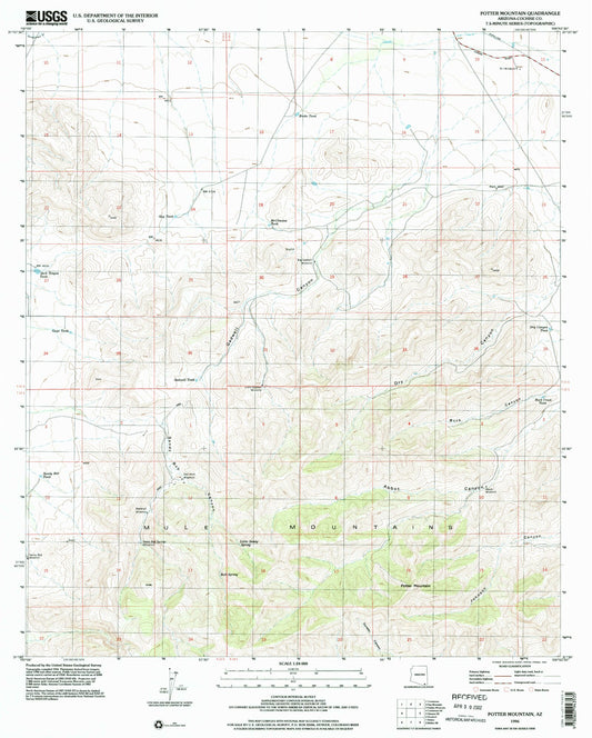 Classic USGS Potter Mountain Arizona 7.5'x7.5' Topo Map Image