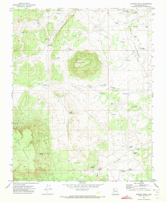 Classic USGS Poverty Knoll Arizona 7.5'x7.5' Topo Map Image