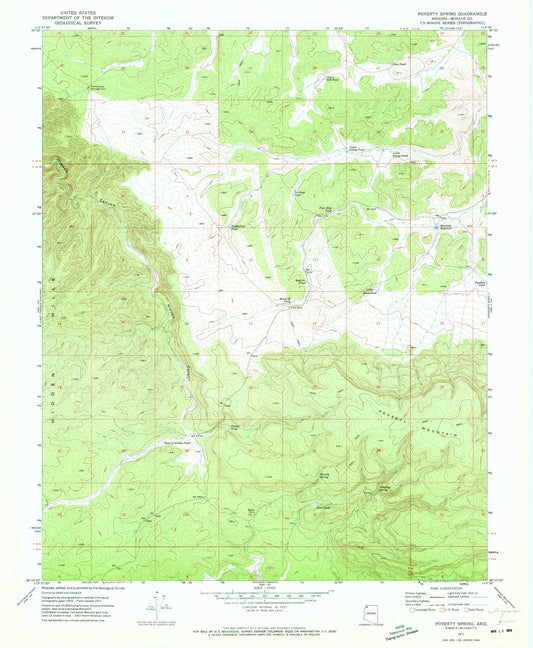 Classic USGS Poverty Spring Arizona 7.5'x7.5' Topo Map Image