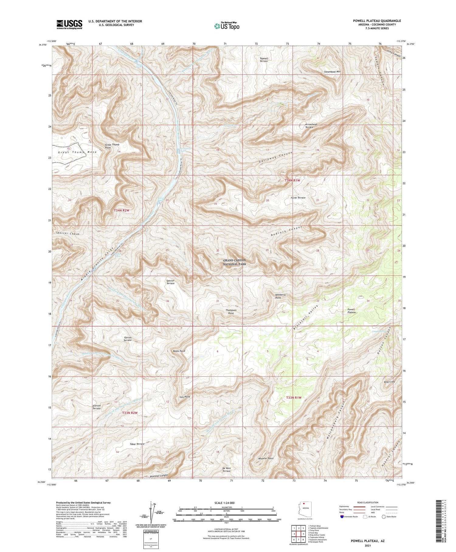 Powell Plateau Arizona US Topo Map Image