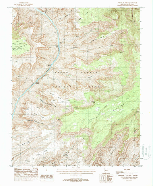 Classic USGS Powell Plateau Arizona 7.5'x7.5' Topo Map Image