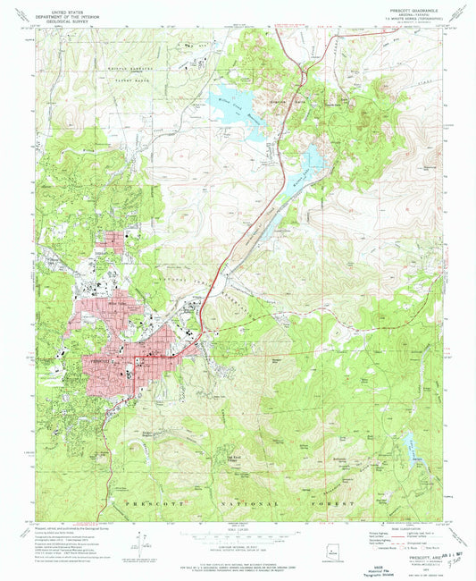 Classic USGS Prescott Arizona 7.5'x7.5' Topo Map Image
