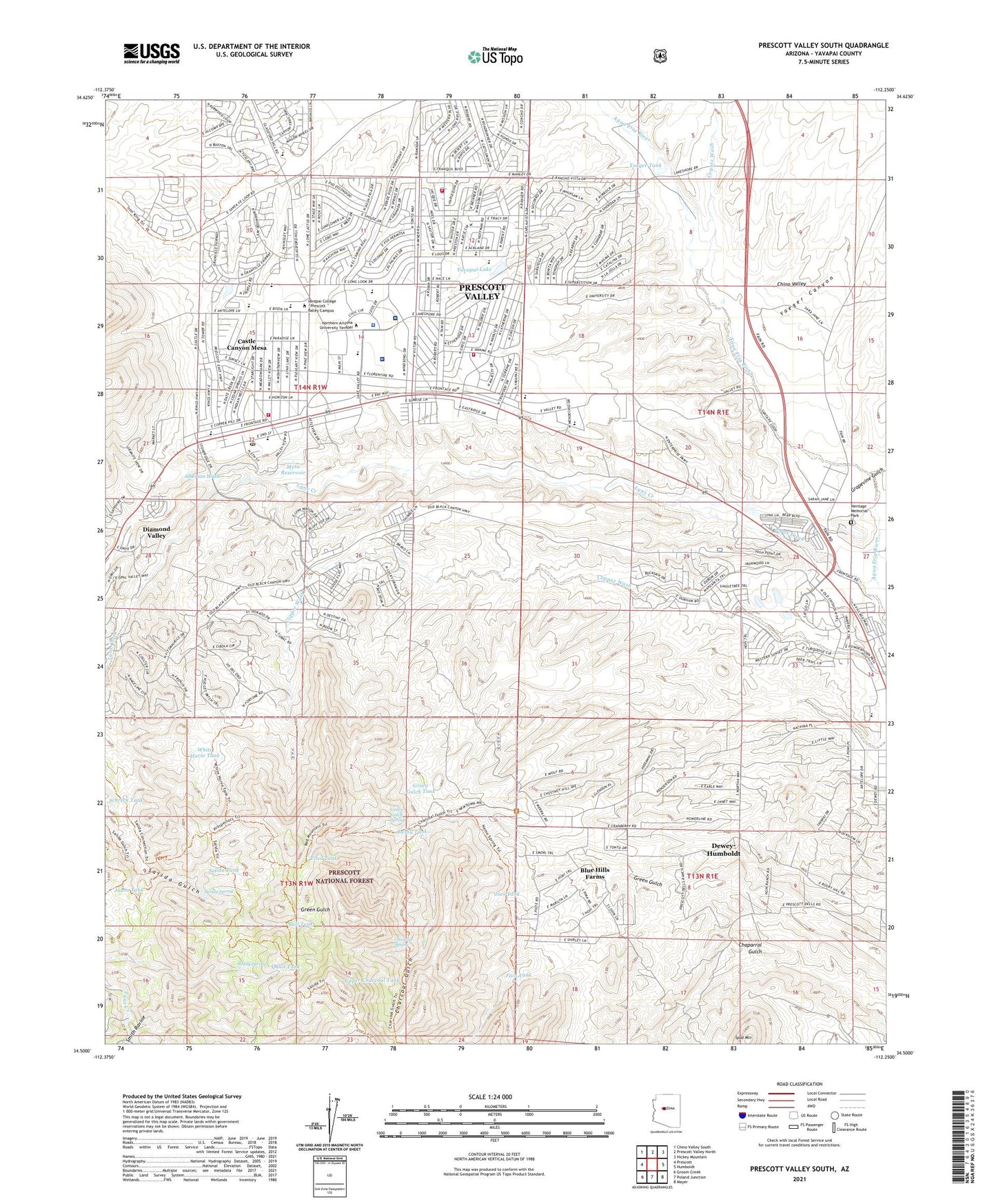 Prescott Valley South Arizona US Topo Map Image