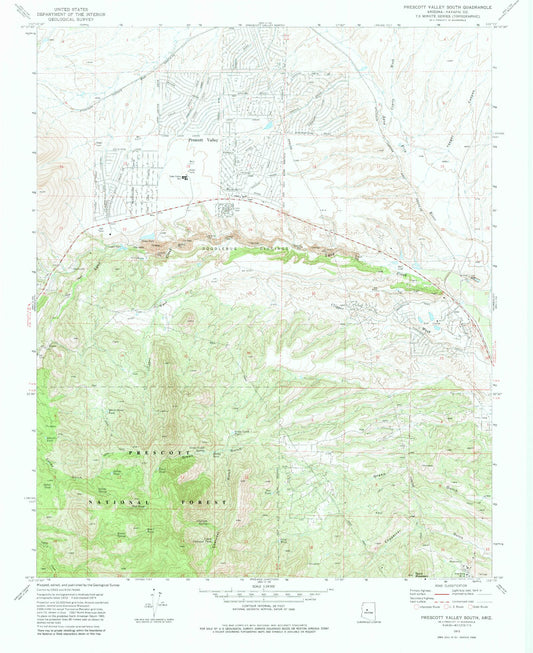 Classic USGS Prescott Valley South Arizona 7.5'x7.5' Topo Map Image