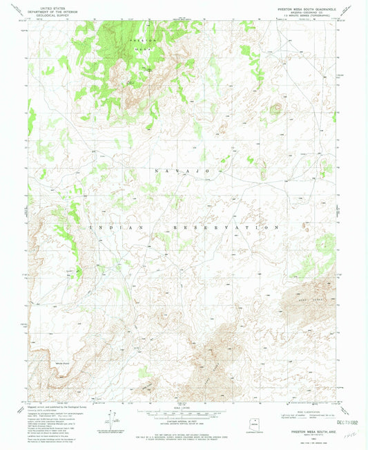 Classic USGS Preston Mesa South Arizona 7.5'x7.5' Topo Map Image