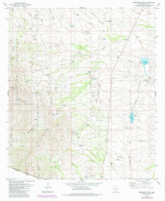 Classic USGS Presumido Peak Arizona 7.5'x7.5' Topo Map Image